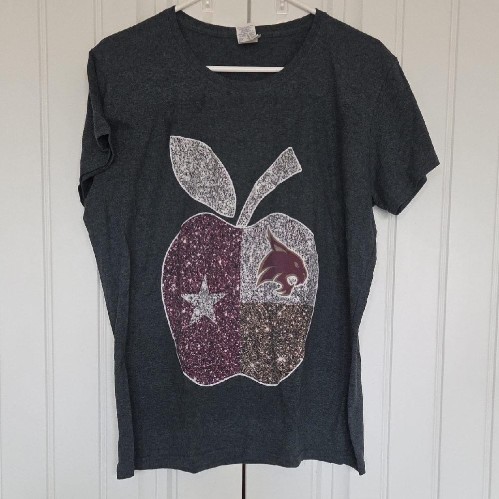 Gildan Kids T-Shirt - Charcoal with Glitter Apple Design